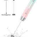 Maestri House Rechargeable Milk Frother with Stand, LunaFro Handheld Electric Foam Maker Waterproof Detachable Stainless Steel Whisk Drink Mixer Foamer for Lattes, Cappuccino (Blue and Pink)