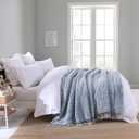 Ultra Soft Fleece Sherpa Blanket King Size,Lightweight Cozy Boho Bed Blanket with Decorative Tassel, Pattern Reversible, 2 Tones Ombre Blue,104x90