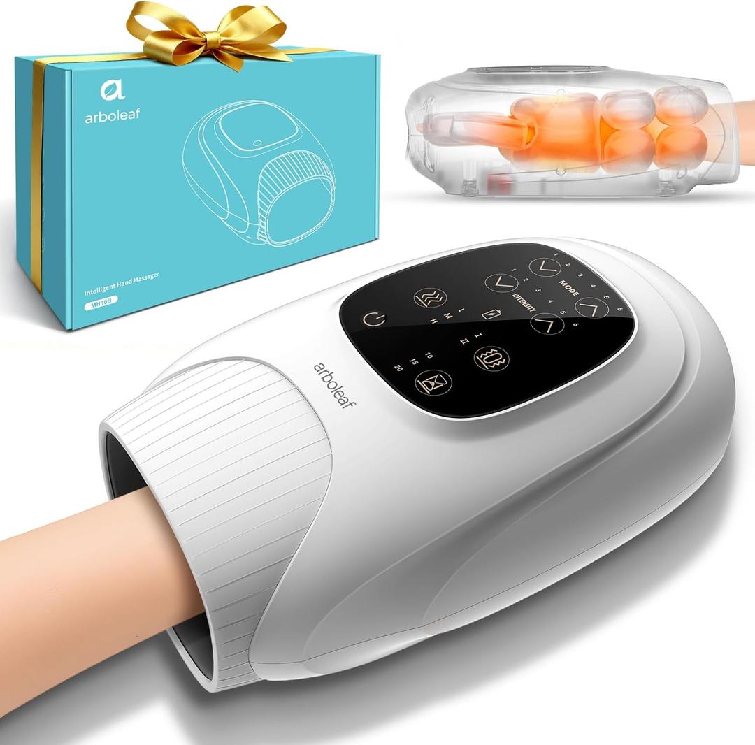arboleaf Hand Massager with Heat and Compression, for Women Men Mom Dad, 6 Modes and 3 Heating Options, Cordless & Powerful Hand Massager for Finger, Wrist, Palmand Lower Forearm