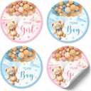 100pcs Bear Gender Reveal Stickers, 2" Bear Balloons Gender Reveal Decorations, Baby Shower Party Supplies