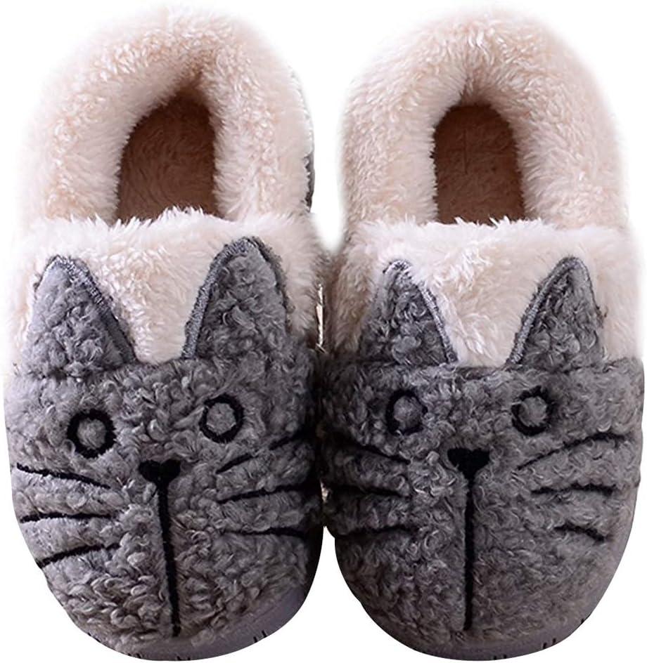 GaraTia Women/Kids Family Cute Cat Warm House Slippers Booties (Gray)