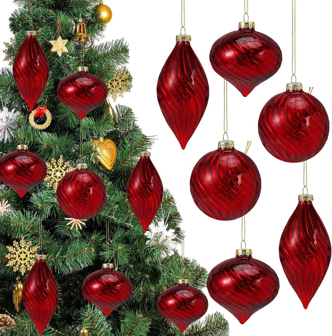 Vercraft 6 Pcs Burgundy Glass Christmas Ornaments, Mercury Vintage Christmas Ball Ornaments Red Rustic Hanging Hand Blown Glass Balls for Home Xmas Tree Birthday Party Holiday Wedding Decor, 2.36 Inch