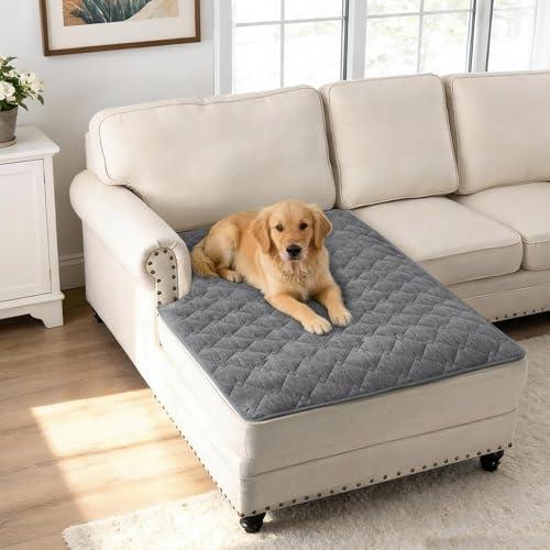 H.VERSAILTEX Couch Cover Chenille Pet Fuzzy Sofa Covers for 2 Cushion Couch and Chaise Anti Slip Washable Sofa Slipcovers Soft Couch Protector Cover for Dogs Cats Kids(40" x 50", Light Grey)