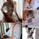 Avidlove Women's Lace Kimono Robe Babydoll Lingerie Mesh Nightgown  (White, M)