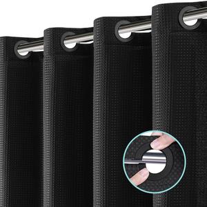 Vipfree No Hook Shower Curtain, Waffle Weave Thick Fabric Shower Curtain for Bathroom, 258 GSM Luxury Polyester Cloth Bath Curtain with 10 Built in Grommets, 72W x 74H, Black