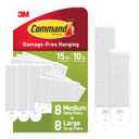 Command 15 lb & 10 lb Large and Medium 16 Pairs Picture Hanging Strips (32 Strips), Damage-Free Hangers for Picture Frames, No Tools Required, Great for Home Room Wall Decor, White Adhesive