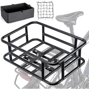 CXWXC Large Bicycle Basket with Cargo Net and Liner - Rear Cargo Rack for Bike, Electric Bike, Ebike, 16.5"X12.6"X6"