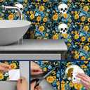 HOMETITUTE Skull and Floral Contrast Wallpaper Peel and Stick Contact Paper Wall Paper Stick 17.7" x 118.1" Self Adhesive Removable Vinyl Wall Covering Bedroom Kitchen Bathroom Home Decor