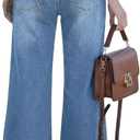 SANMM Jeans for Women High Waisted Wide Leg Flare Jean Cropped Denim Pants Stretchy with Pockets (Blue), 30"x33"