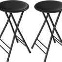 Lavish Home Folding Stool - Set of 2 Counter Height Bar Stools 24-Inch Backless Folding Chairs with 225lb Capacity for Kitchen, Rec Room, or Game Room (Black)