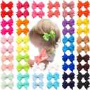 CLLOT Baby Hair Clips 50Pcs Tiny 2" Baby Hair Bows Fully Covered Barrettes Clips for Baby Girls Infants and Toddlers,25 Colors in Pairs