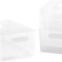 Isaac Jacobs 5-Pack Medium Clear Storage Bin (9.5 x 6.5 x 4) Set w/Cut-Out Handles, Plastic Organizer, Multi-Use, Home, Office, Pantry, Closet, Kitchen