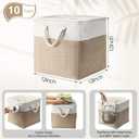 FoldTier 10 Pack Large Collapsible Fabric Storage Baskets with Handles Decorative Storage Bins for Organizing Shelves Toys Clothes(White & Beige,12 x 12 x 12 Inches)