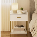 Masupu Nightstand,3-Tier Modern Bedside Night Stand with Storage Drawer and Shelf,Small End Side Table for Bedroom,Living Room,White (Without Outlet, White)