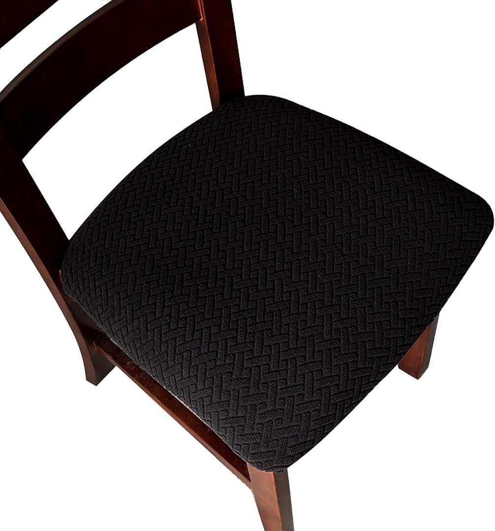 Genina Seat Covers for Dining Room Chair Seat Slipcovers Kitchen Chair Covers (Black, 4 Pcs)