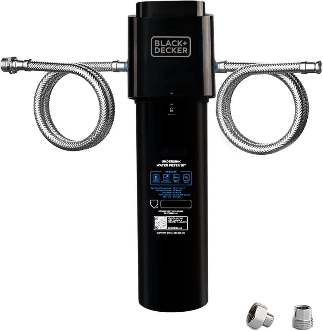 BLACK+DECKER Undersink Water Filter 10 | Reduces CHLORAMINE,Chlorine, Lead, PFAS, Bad Taste, Odor | Under Counter Water Filter Direct Connect to Kitchen Faucet | NSF/ANSI 42 Certified | 1 year