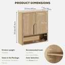 RUSTOWN Bathroom Wall Cabinet, 3-Tier Modern Accent Medicine Cabinet W/Curved Handles & Adjustable Shelf, 2 Doors Over The Toilet Storage Cabinets for Laundry Room Kitchen Living Room, Natural Oak
