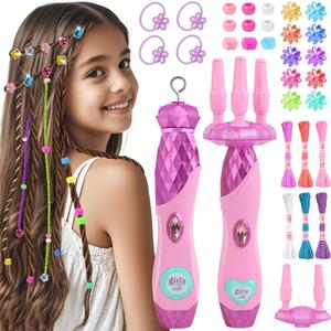 Hair Braiding Machine DIY Hair Salon Toys for Girls with Braider, Beads & Accessories, Kids Hair Styling Tool Toy Set for Girls 3 4 5-12 Years Old (Purple)