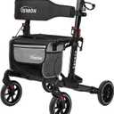 Rollator Walker for Seniors/Adults Foldable in Two Directions Rolling Walker with Seat 330 lbs Capacity 4 Big 8 inch Wheels Hand Grips Adjustable Height Lightweight Aluminum Walker 7204(Black)