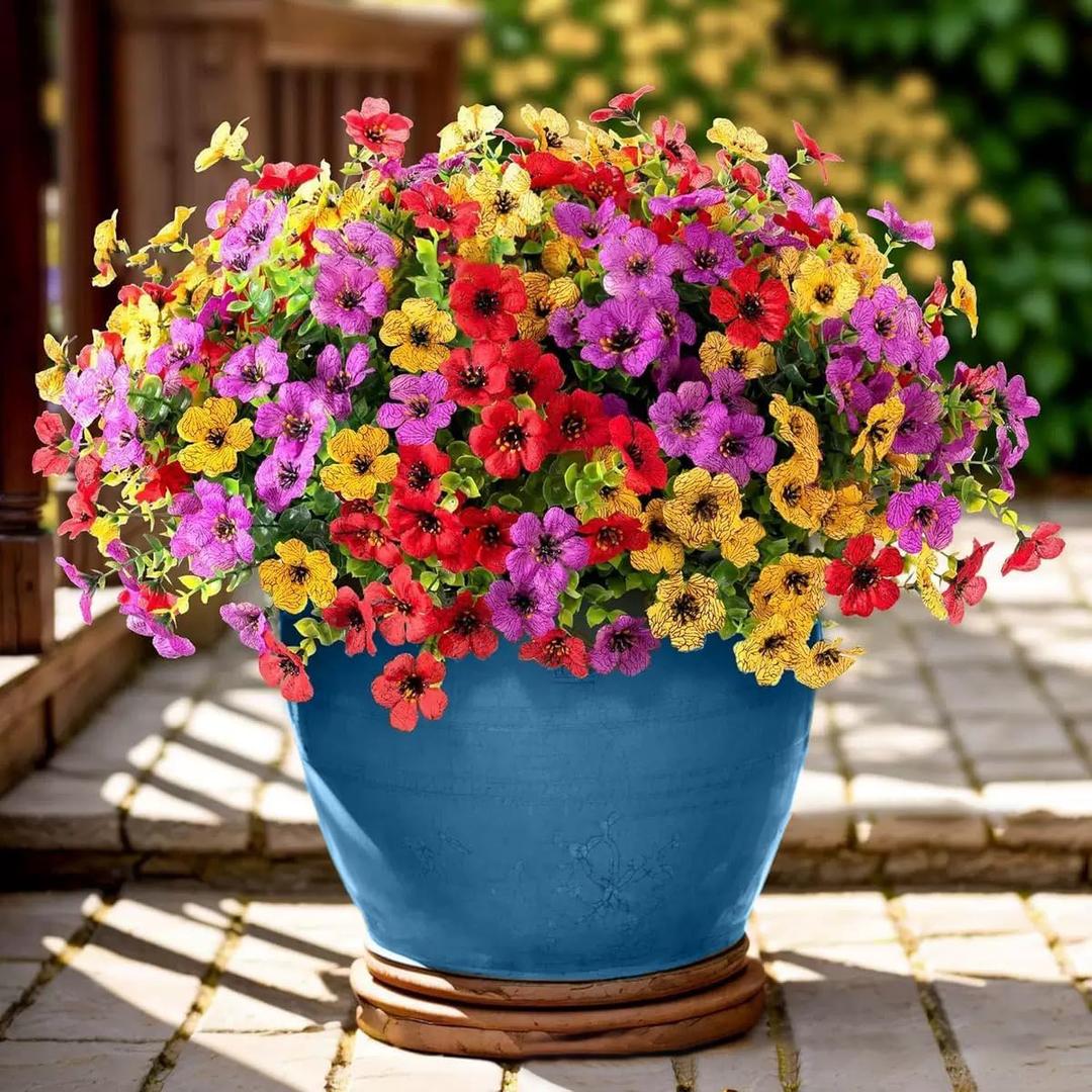 Artificial Flowers Fake Plants for Outdoors Spring Decoration, 13Bundles Silk Realistic UV Resistant Faux Flowers for Outside Planter Porch Yard Patio Garden Home Indoor, Mix