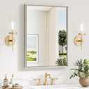 Keonjinn 22 x 30 Inch Brushed Nickel Bathroom Mirrors for Over Sink, Beveled Rectangle Framed Mirrors for Wall, Farmhouse Bathroom Vanity Mirror, Tempered Glass, Square Corner