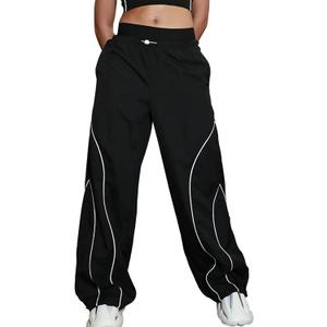 Zontroldy Cargo Pants Women Parachute Pants Y2K Baggy Casual High Waist Wide Leg Track Pants Streetwear (Medium, Black)