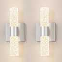 Brushed Nickel Wall Sconces Set of 2, LED Bathroom Vanity Light Fixtures, Hardwired Crystal Sconces Wall Lighting Over Mirror, LED Wall Mount Lights for Bedroom Hallway Indoor, 10W