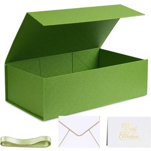 VGOODALL Green Gift Box with Lid 14x8.7x4.3inches Magnetic Gift Box with Ribbon Greeting Card for Wrapping Bridesmaid Proposal Party Favors