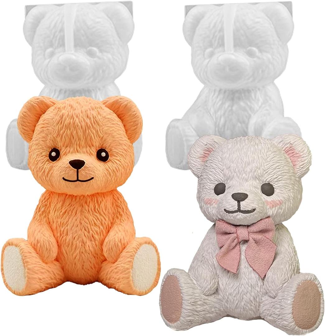 2PCS Cute Silicone Bear Resin Molds - 3D Animal Ice Chocolate Cake and Epoxy Resin Casting Mould for DIY Art Crafts & Home Decoration