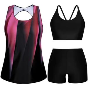 Hanna Nikole 3 Piece Tankini Swimsuits for Women Tummy Control Plus Size Bathing Suit with Boy Shorts Tank Top and Sports Bra, Size 22W