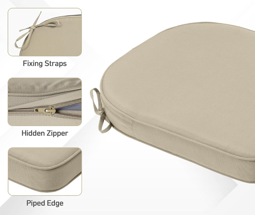 BPS 18 x 19 Inch Outdoor Chair Cushion Set of 2, Fade-Resistant and Water-Resistant Solution-Dyed Polyester Fabric Patio Chair Cushions with Straps for Outdoor/Indoor Dining Chairs