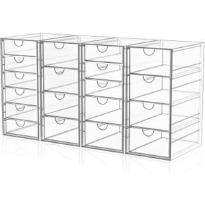 YFXCVSL Acrylic Makeup Organizer with 19 Drawers, 4 Pack Clear Storage Drawers, Bathroom Makeup Organizer for Palettes, Cosmetic, and Beauty Supplies, Ideal for Vanity, Cabinet, Desk Organization