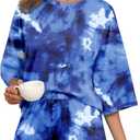 PrinStory Womens Pajama Sets Short Sleeve Pajamas Set for Women 2 Piece Soft Pjs with Pockets (M)