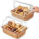 2 Set Wicker Bread Baskets for Serving with Clear Acrylic Roll Top Lid Woven Rattan Bread Basket Large for Fruit Food Picnic Summer Pool Party Outdoor BBQ(13.78 x 10.63 Inch,1 Compartment)