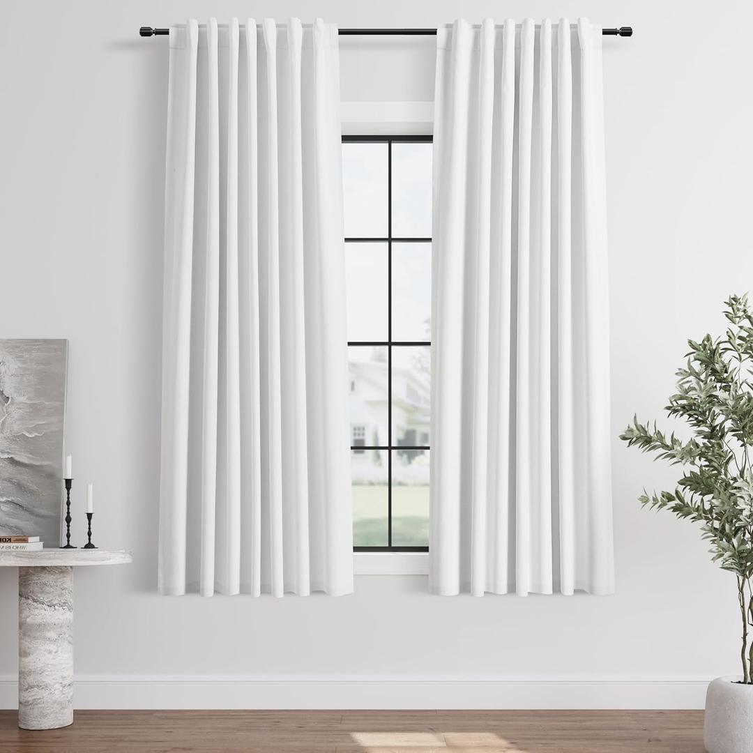 Hokibero Short Curtains for Windows Black Out Curtains 63 Inch Long for Bedroom Thermal Insulated Room Darkening Curtain Energy Efficient 100% Blackout Linen Curtain for Nursery White 52x63