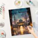 Islamic Architecture Paint by Numbers Kit for Adults - DIY Grand Mosque at Twilight Painting on Canvass, Acrylic Paint Set, Suitable for Beginners, for Home Decoration or Gifts(8X12IN Framed)