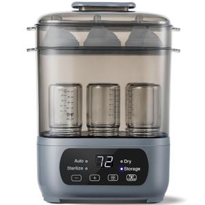 4-in-1 Baby Bottle Steamer and Dryer, Electric Steamer with Fast Drying, Universal Fit for All Bottles, LED Touch Screen & Auto Shut-Off Protection (Grey) (Slate)