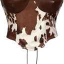 MakeMeChic Women's Cowgirl Outfits Cow Print Top Summer Leather Backless Crop Croset Tops (Brown) M