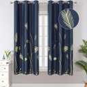 Estelar Textiler Window Curtains 63 Inch Blackout Curtains Palm Tree and Wheat Pattern Printed Light Blocking Curtains for Kitchen, Navy Blue, 42Wx63L, 2 Panels