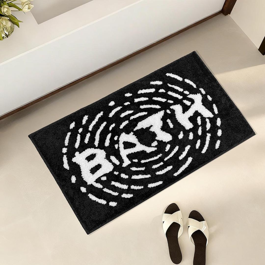 Black and White Non-Slip Bathroom Rug, Soft Absorbent Bath Mat, Machine Washable and Quick-Drying, Perfect for Bathtub, Bedroom, Shower, and Living Room, 20" x 32"