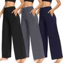 TNNZEET 3 Pack Women's Wide Leg Pants with Pockets - Casual Loose Yoga Trouser Pants Sweatpants Palazzo Lounge Pajama Pants, XX-Large