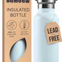 Bambaw Stainless Steel Water Bottle 24 oz, Metal Water Bottle Insulated, Lightweight & Reusable, Keeps Drinks Cold 24h & Hot 12h, Sleek & Elegant Design, Fits in Cup Holder (Ice Blue)