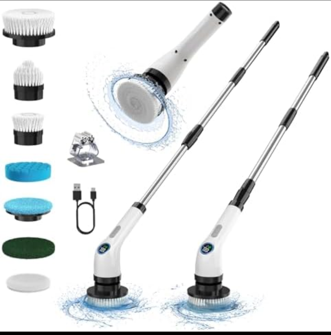 PunaFlex Electric Spin Scrubber Cleaning Bathroom: Shower Cleaner Brush, Cordless Power Scrubber for Tub Tile and Floor