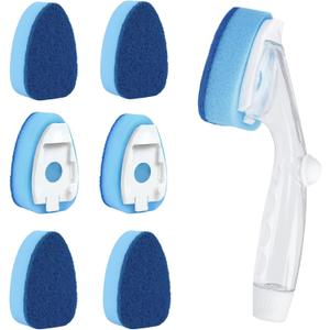 Dishwand Refills Soap Control Handle,6 Heavy Duty Dish Wand Sponge Heads,Non Scratch Scrubbers Replacement Refill Brush Dispenser,Dishwashing Scrub for Sink Stick Kits Dishwasher Cleaning Tool (Blue)
