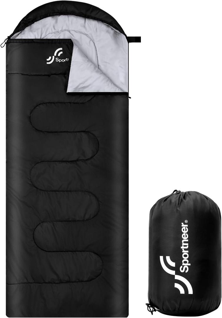 Sportneer Sleeping Bags for Adults, Warm & Cold Weather Sleeping Bag for Adults Kids Boys Girls - Lightweight Compact Camping Gear Equipment, Traveling, Backpacking, Hiking (87"x33.5", Black)