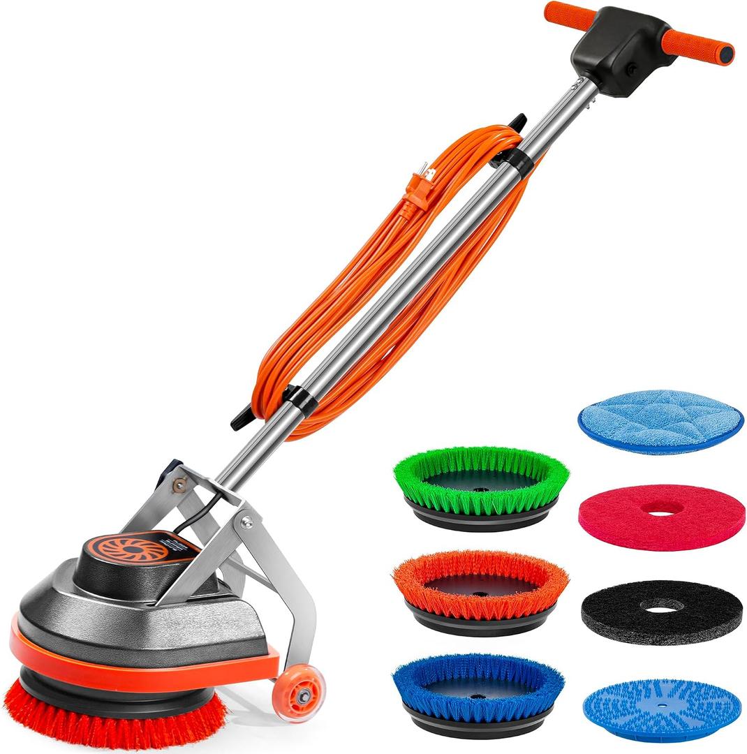 Commercial Floor Scrubber Machine with Brushes and Pads, Heavy Duty Floor Cleaner Polisher and Buffer- Deep Cleaning Tile and Grout, Hardwood Floors and Carpets without Getting on Hands and Knees