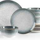 Sweejar Dinnerware Sets Service for 4, 12 pcs Porcelain Plates and Bowls for Kitchen, Housewaring Gift, Chip and Scratch Resistant Dish Set, Handmade Dishwasher and Microwave Safe Plate Set, LightGray