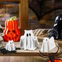 3 Pcs Resin Ghost Decor Halloween Horned Ghost, Cat, Dog Figurines Cute Farmhouse Tiered Tray Coffee Table Centerpieces Shelf Mantel Display Collections