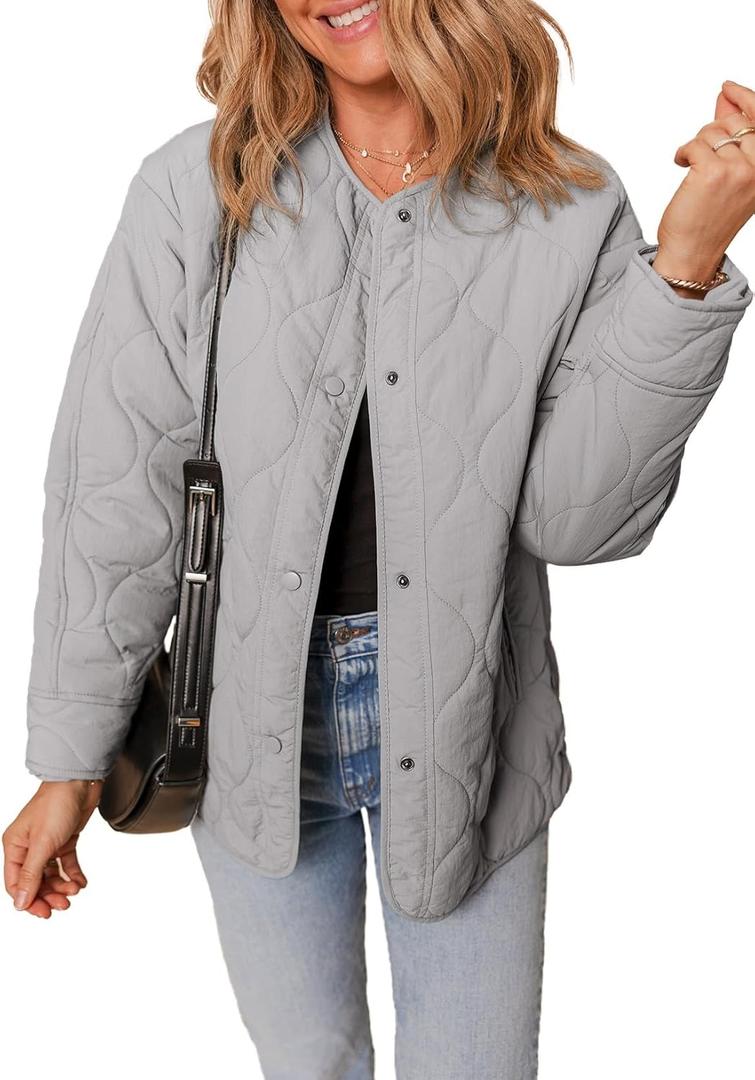 Dokotoo Womens Quilted Lightweight Jackets Button Down Puffer Jacket Coats Padded Outwear with Pockets (XL)