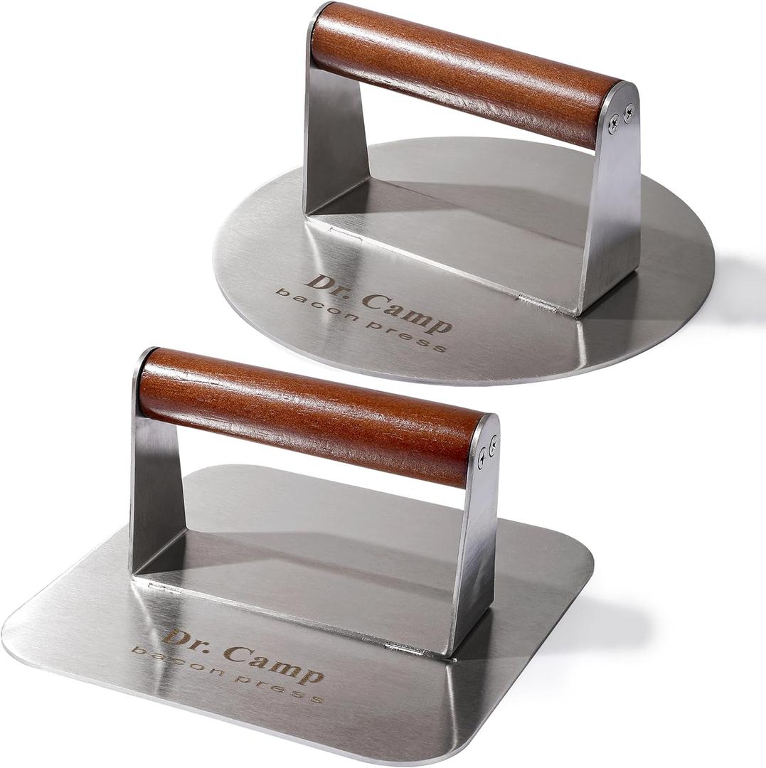 7 INCH Stainless Steel Smash,Burger Press,Burger Smasher,Hamburger Press,Patty Smasher, Meat Press, Bacon Press, Grill Press with Wood Handle (HT-B-7008)